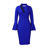 V-Neck Elegant Trumpet Sleeve Slit Hip Dress_Cwdmd3706