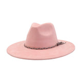 Unisex Suede Wide Brim Fedora Hat Couple Style_Cwah04448