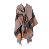 KNITTED FRINGED SHAWL DOUBLE SIDED PLAID SCARF_CWASC2178