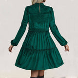 Velvet Ruffled Patchwork Pullover Dress