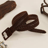 SQUARE BUCKLE SOLID COLOR WOVEN WIDE BELT_CWMM3959