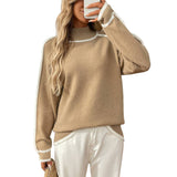 Semi-High-Neck Laid-Back Color-Blocking Sweater