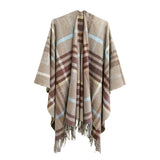 CAPE DOUBLE SIDED PLAID SLIT SHAWL_CWASC1209