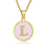 ROUND 18K GOLD STAINLESS STEEL 26LETTERS NECKLACE_CWAJE0683