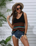 U-Neck Colored Striped Knitted I-Shaped Vest
