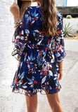 Vacation Floral Tie Waist Chiffon Short Dress