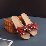 POLKA DOT LINEN BOW SLIPPERS SOFT SOLE NON SLIP_CWSHF0185