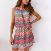 Wave Print Sleeveless Short Fashion Dress