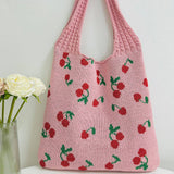 Cwab5062_Large Capacity Knitted Bow Woven Tote Bag