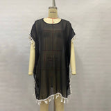 PLUS SIZE CHIFFON TASSEL BEACH COVER UP_CWMM6150
