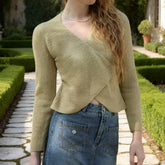 V-Neck Wool Blend Short French Knitted Sweater