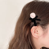 NEW PURE PINK ROSE BOW HAIRPIN_CWAHA4653