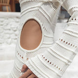 V-Neck Light Style Hollowed-Out Sweater Knit Dress
