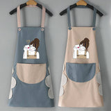 COFFEE GIRL PRINT SUMMER THIN APRON WITH POCKETS_CWMM2047