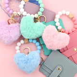 HEART FUR BALL KEYCHAIN WALLET WITH BEAD BRACELET_CUAB00448