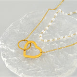 Cwaje1960_Vintage Pearl Double Chain Love Circular Necklace