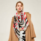 LEOPARD CHAIN TWILL SQUARE SCARF SPRING WRAP_CWASC0668