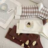 Women Brown Casual Plaid Socks_Cwms0958