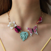 NEW ACRYLIC FLOWER BIRD ALLOY RHINESTONE NECKLACE_CWAJE2945