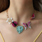 NEW ACRYLIC FLOWER BIRD ALLOY RHINESTONE NECKLACE_CWAJE2945