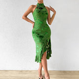 Split Side Half High Neck Sleeveless Dress