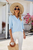 V Neck Button Solid Color Casual Chiffon Shirt_Cwtsts0185