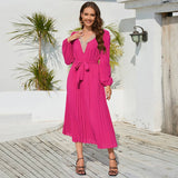 V-Neck Ruffle Pleated Bodycon Dress