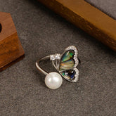 Zircon Pearl Colorful Natural Abalone Ring_Cwmm4298