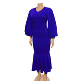 FASHION PLUS SIZE VNECK LONG SLEEVE FISHTAIL DRESS_CWDMD3671