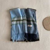 BLUE PLAID FAUX CASHMERE SCARF WINTER WARM_CWASC2337