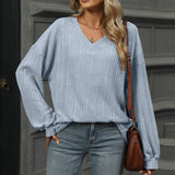 Solid Color V-Neck Baggy Pit Strip Shirt
