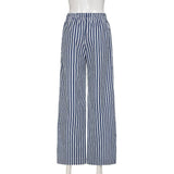 Striped Straight-Leg Wide-Leg Cargo Pants