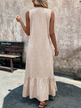 Solid-Colored Cotton V-Neck Loose Wide-Hem Dress