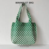 Women Fashion Plaid Knitted Shoulder Handbag_Cwab1515