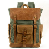 Unisex Waxed Canvas Laptop Backpack With Leather_Cwab5535
