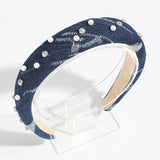 SIMPLE DENIM FAUX PEARL RHINESTONE HEADBAND_CWAHA2263