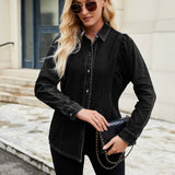 Washed Shoulder-Shrugging Denim Long Sleeve Shirt