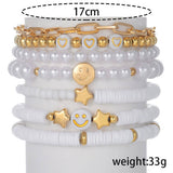 White Polymer Clay Star Smiley Face Bracelet Set_Cwmm3540
