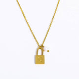 STAINLESS STEEL LETTER PEARL LOCK PENDANT NECKLACE_CWMM5298