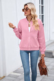 Solid-Color Round-Neck Zipper Loose Jacket