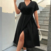 Split Solid Color Slim Fit Temperament Dress