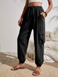 Wash Water Crepe Pocket Casual Cargo Pants