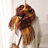 Vintage Plaid Colorblock Fringe Scarf Wrap_Cwasc1016