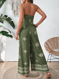 Strapless Snowflake Print High-Waisted Jumpsuits