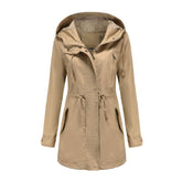 Womens Plus Size Cotton Hooded Trench Coat