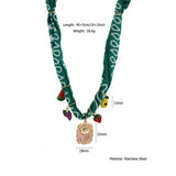 OCEAN STYLE SILK SCARF NECKLACE WITH CHARMS_CWMM8800