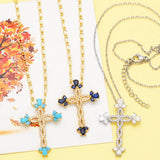 COLORED ZIRCON CROSS PENDANT NECKLACE_CWAJE0910