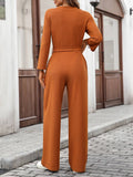 Solid-Color High-Waisted Long-Sleeved Jumpsuit