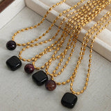 NATURAL STONE AGATE PENDANT TITANIUM STEEL NECKLAC_CWAJE1094