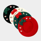 Christmas Bow Wool Beret Hat Women Warm Winter_Cwah04686